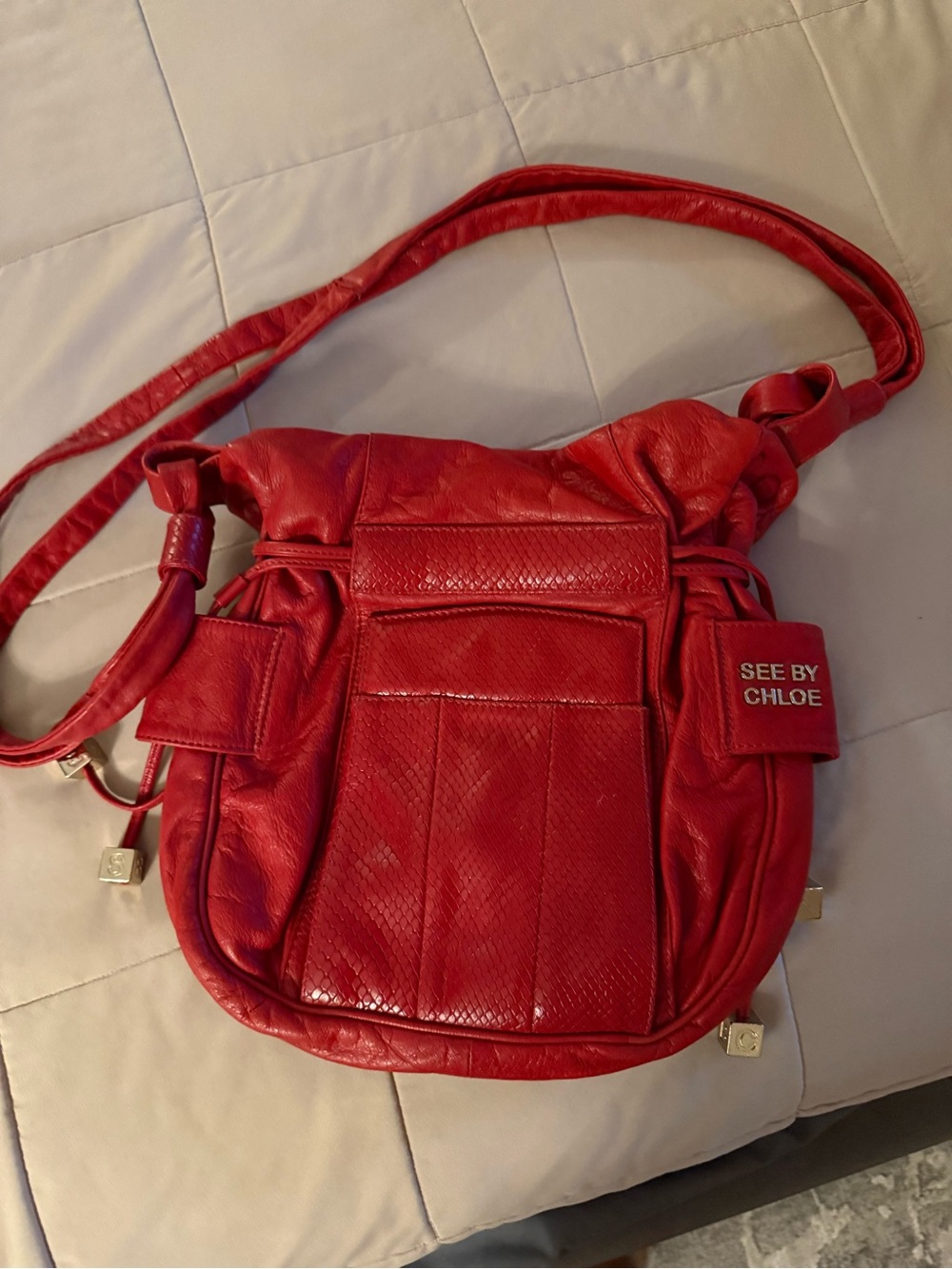 See By Chloe Red Leather Shoulder Bag with Front Pocket